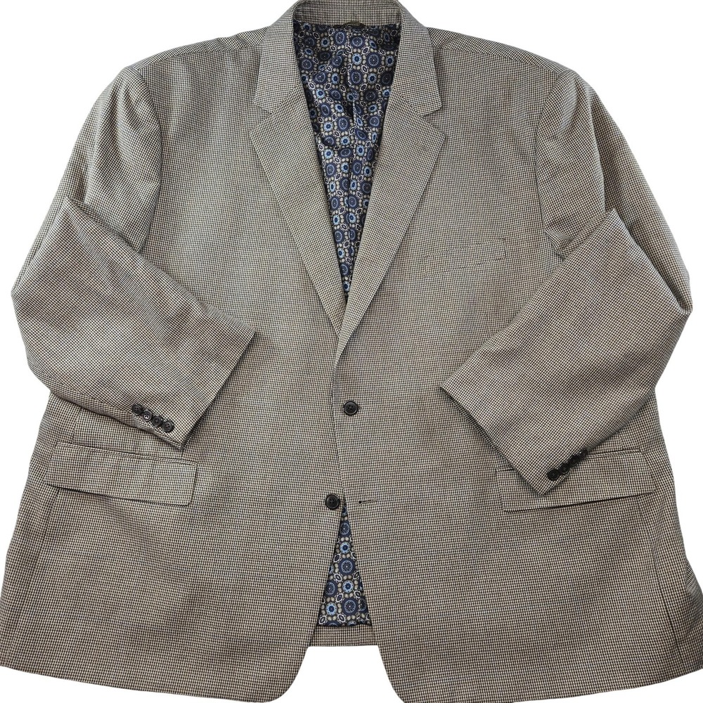 Oak Hill‎ Sport Coat Mens 50 Beige Check Tweed Polyester Rayon 2 Button